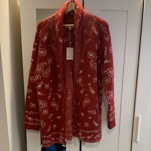 NWT Lucky Brand Bandana Patterned Open Shawl Cardigan
